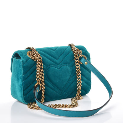 Gucci Velvet Matelasse Mini GG Marmont Shoulder Bag Pavone Cyan 3 of 9