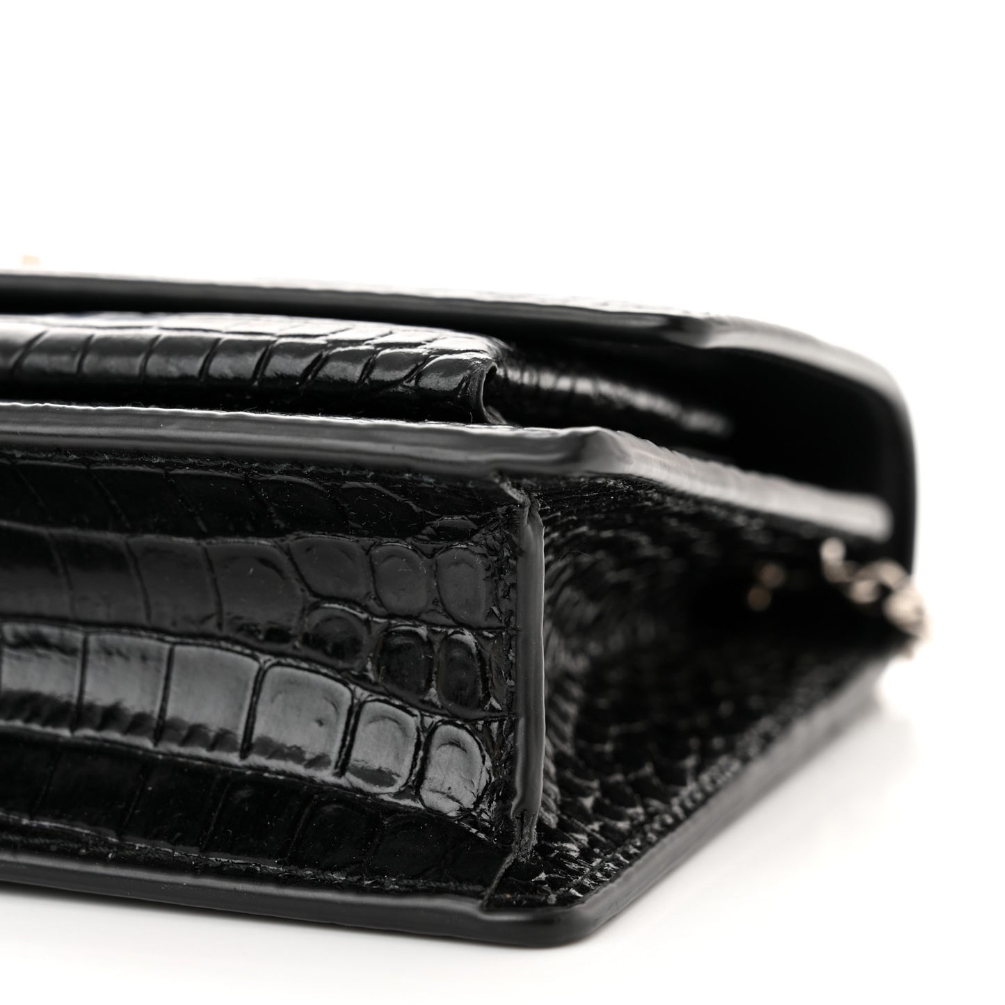 Calfskin Crocodile Embossed Monogram Sunset Top Handle Chain Wallet Black