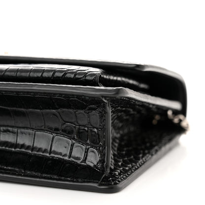 Saint Laurent Calfskin Crocodile Embossed Monogram Sunset Top Handle Chain Wallet Black 9 of 9