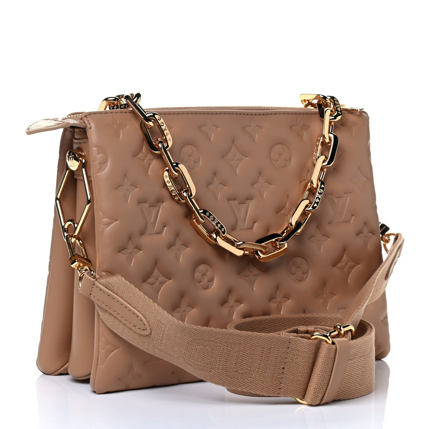 Lambskin Embossed Monogram Coussin PM Camel