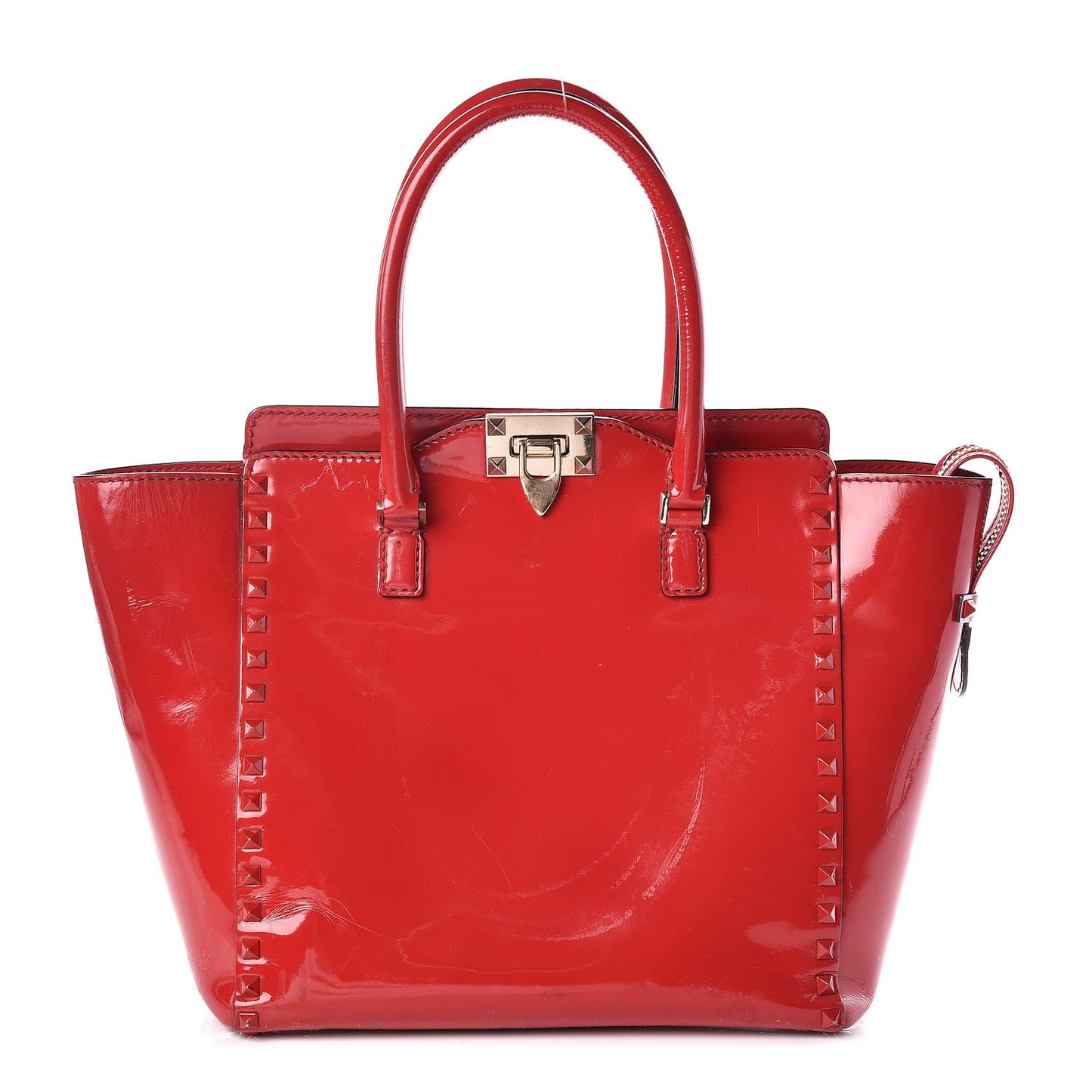 Patent Monochrome Rockstud Double Handle Tote Rosso Valentino