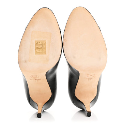 Chanel Lambskin Patent Calfskin Cap Toe CC Pumps 37 Black 6 of 10