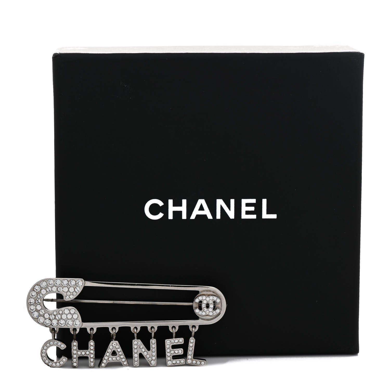 Chanel Crystal Safety Pin Brooch Silver 4 of 4