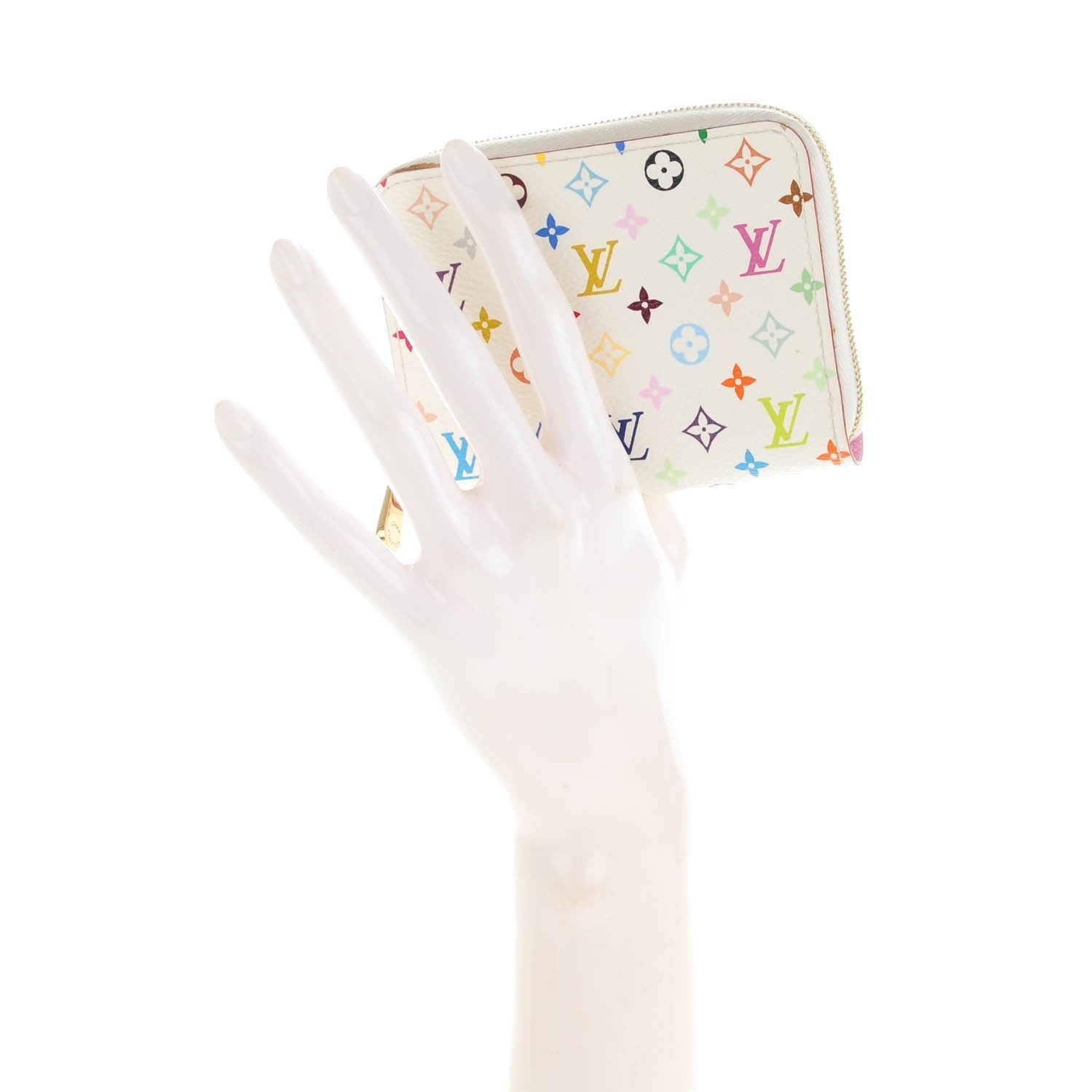Louis Vuitton Monogram Multicolor Zippy Coin Purse Wallet White Litchi 2 of 7