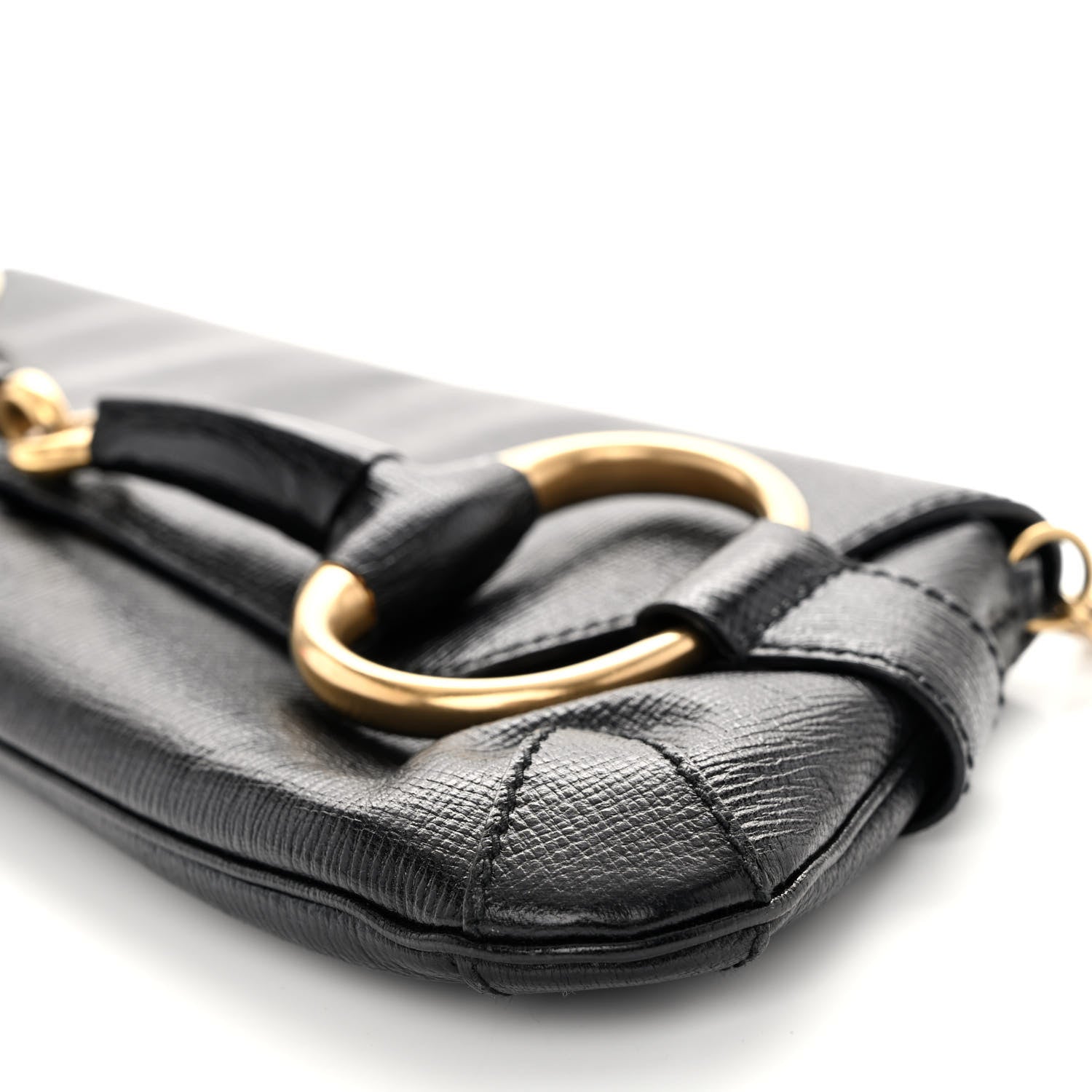 Gucci Textured Calfskin Horsebit Chain Clutch Black 10 of 10
