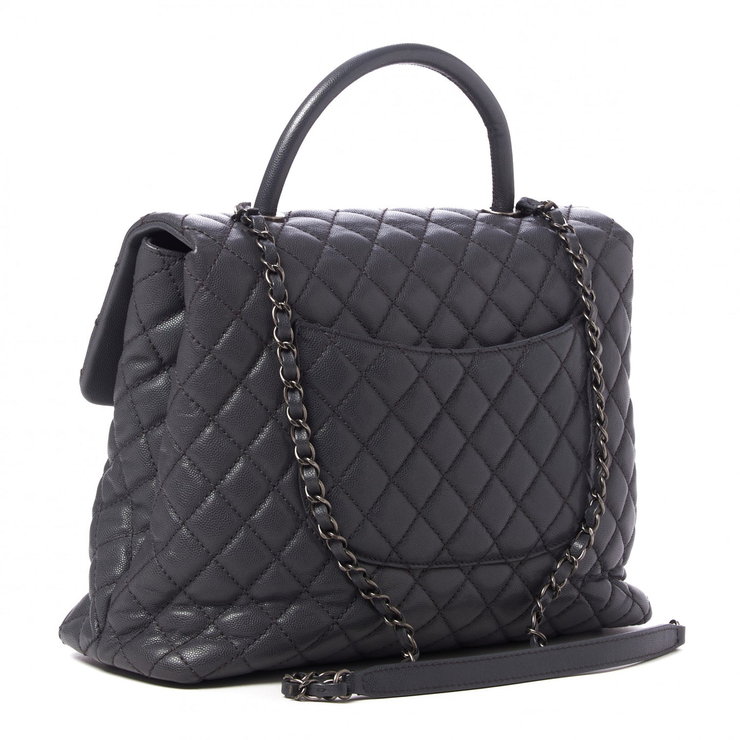 Caviar Quilted Large Coco Handle Flap Grey