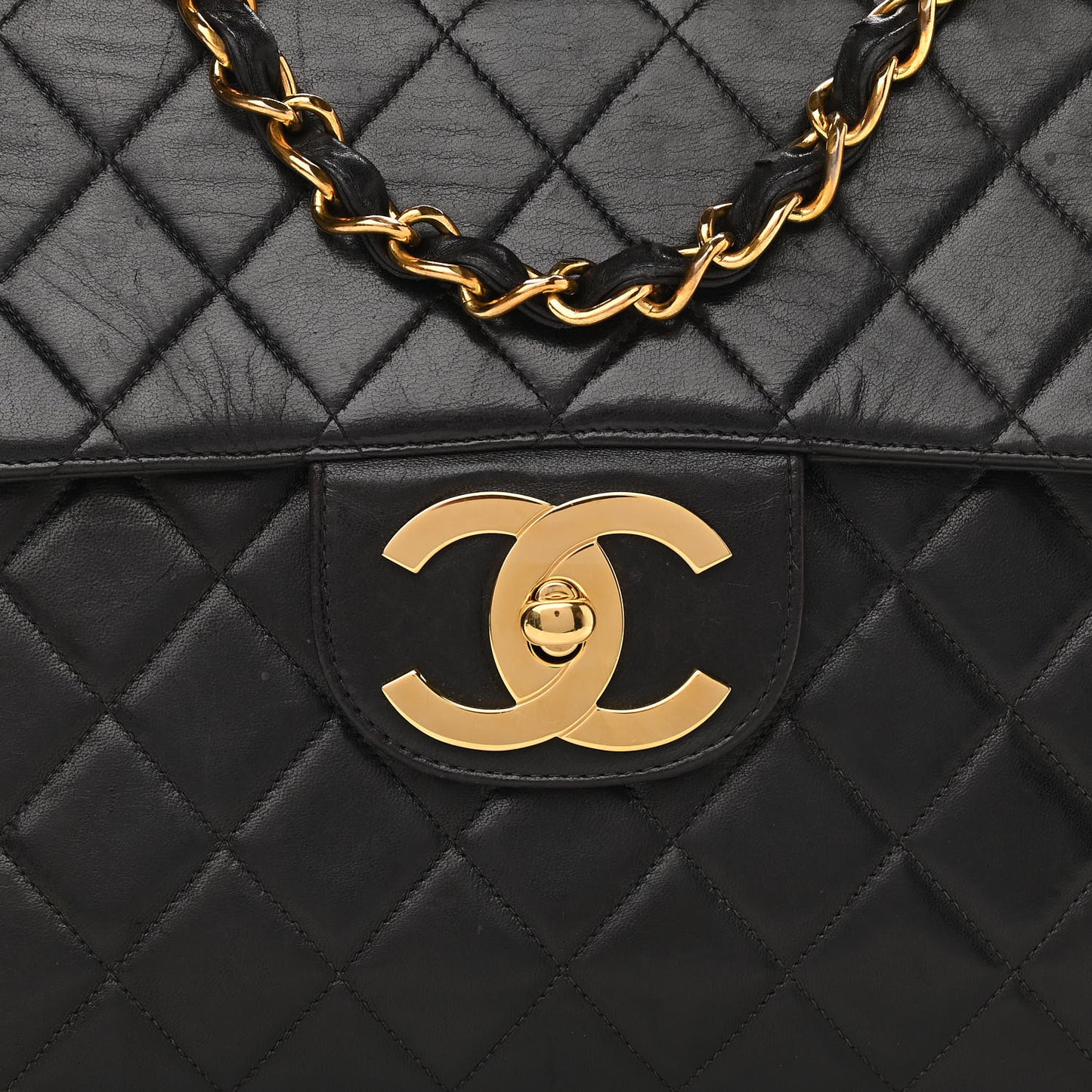 Lambskin Quilted XL Jumbo Single Flap Black