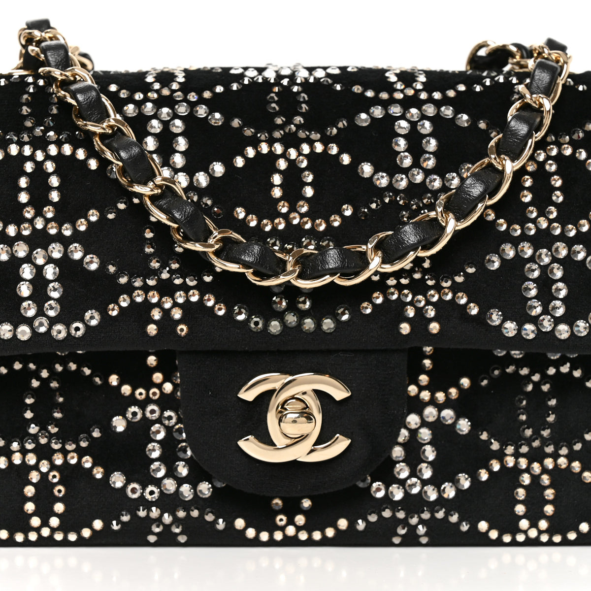 Velvet Crystal Mini Rectangular Flap Black
