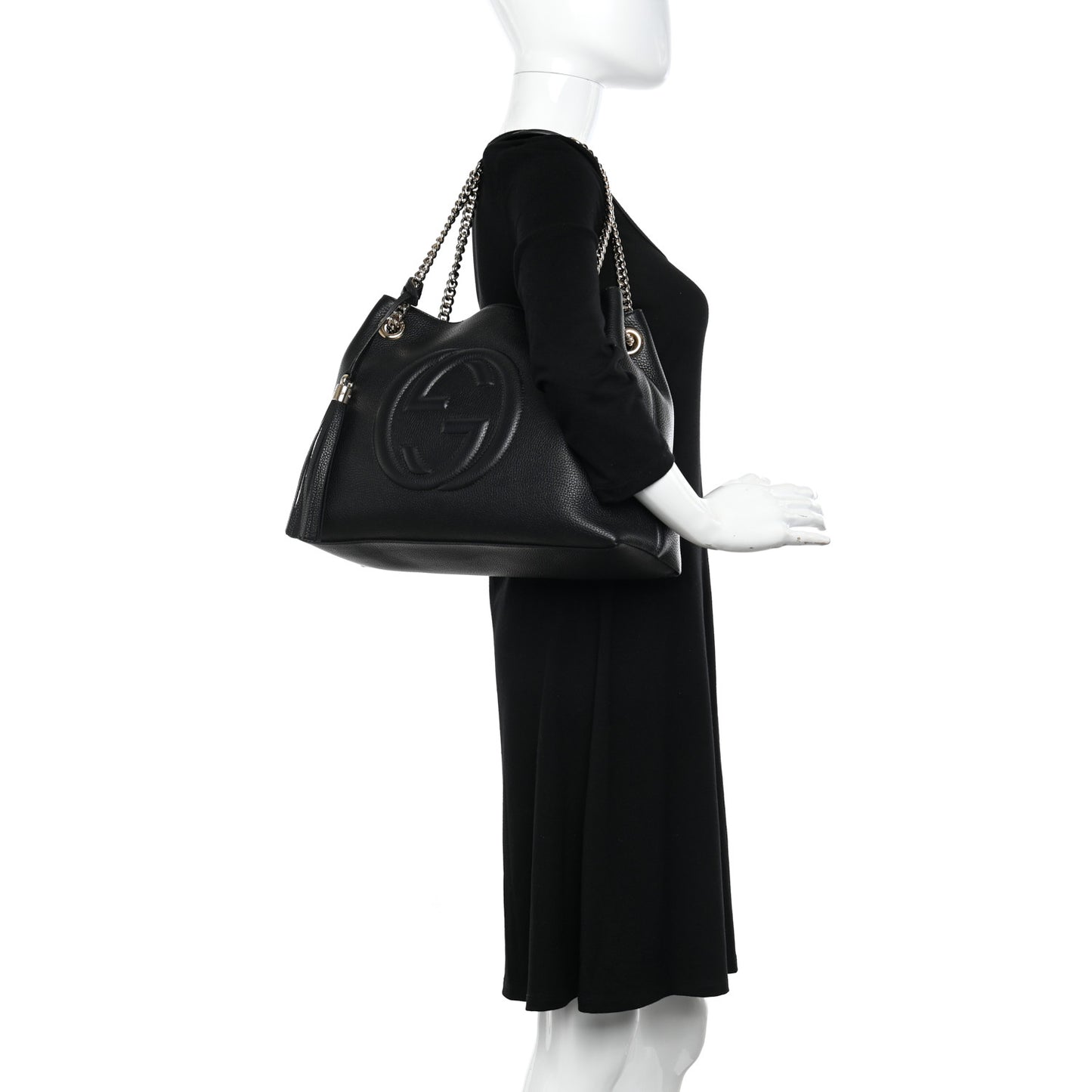 Pebbled Calfskin Medium Soho Chain Shoulder Bag Black