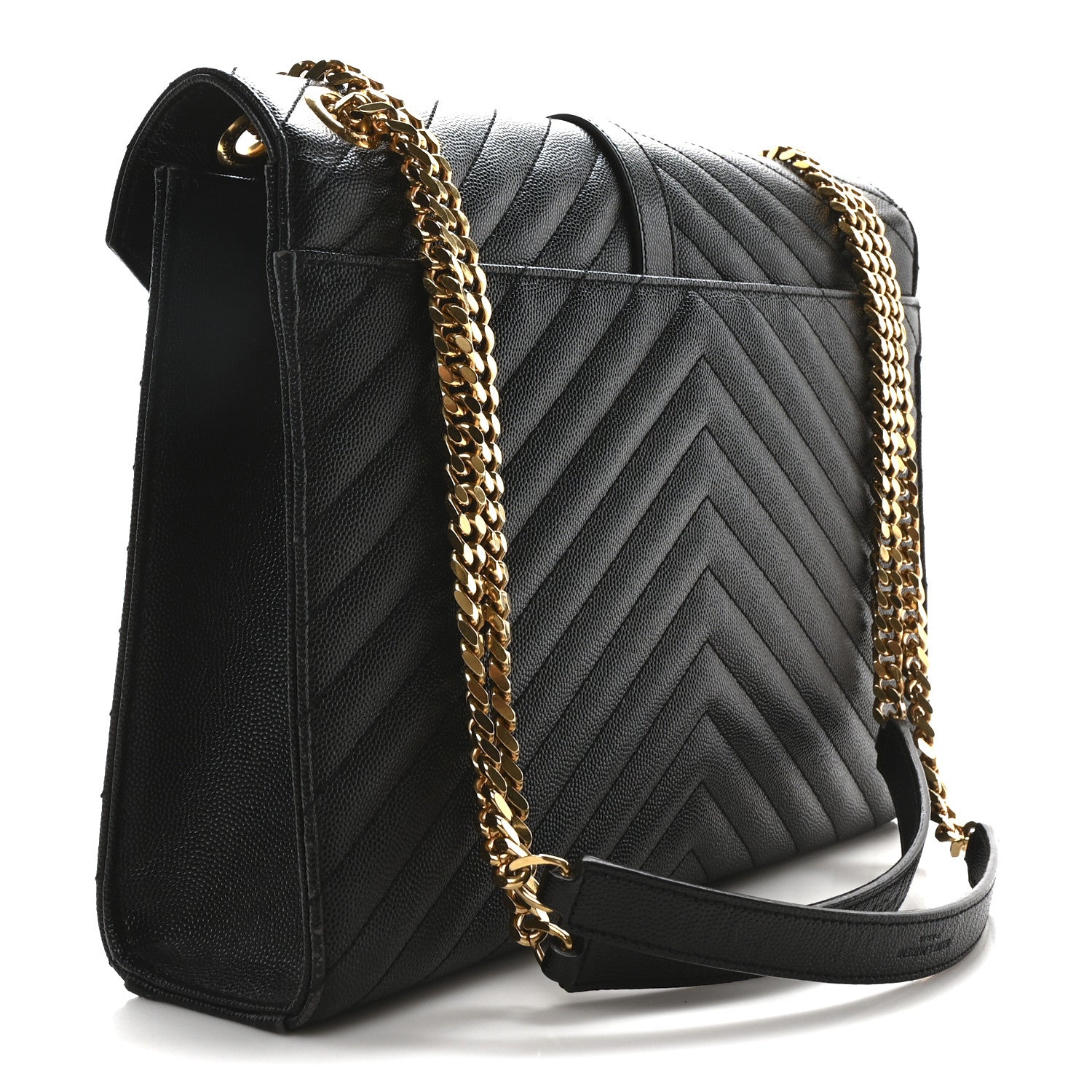 Saint Laurent Grain De Poudre Matelasse Chevron Large Monogram Satchel Black 3 of 10