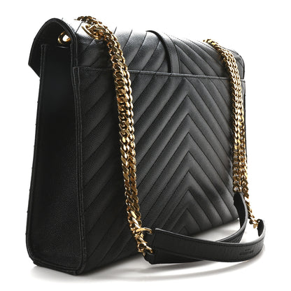 Saint Laurent Grain De Poudre Matelasse Chevron Large Monogram Satchel Black 3 of 10