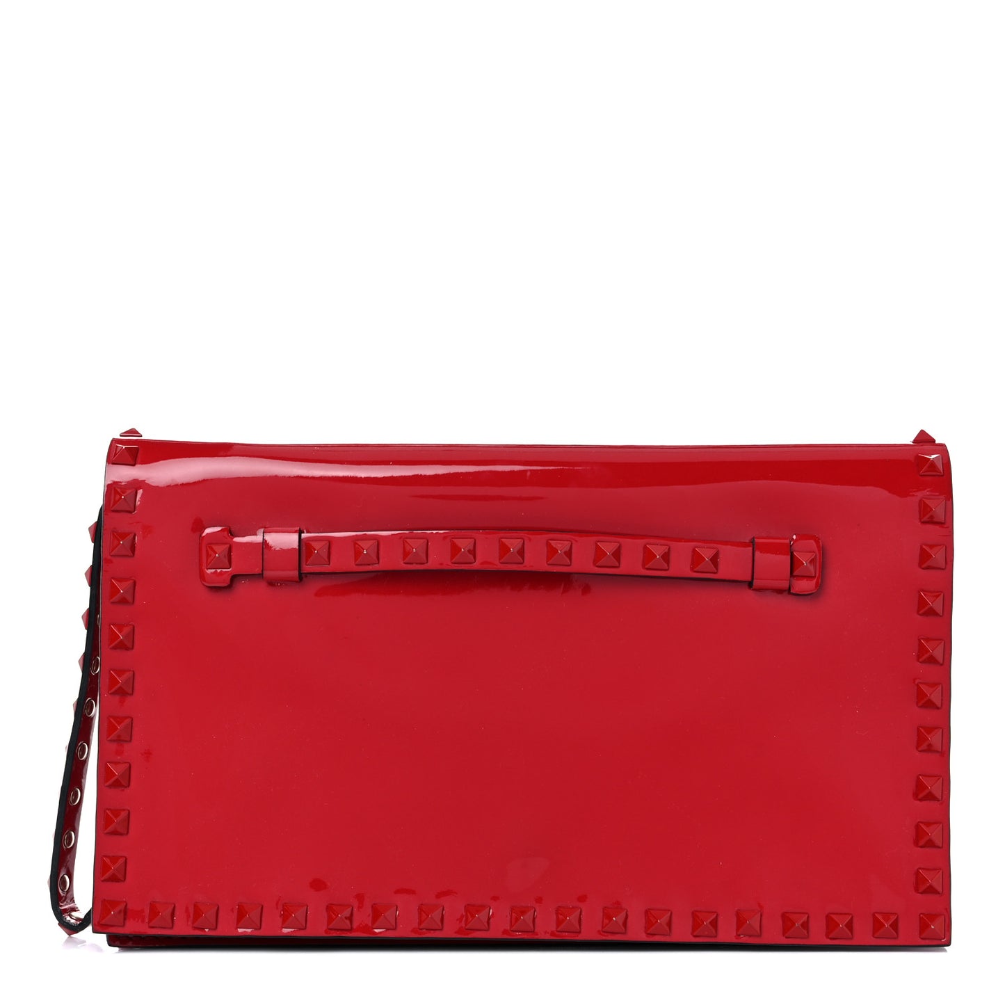 Patent Monochrome Rockstud Wristlet Clutch Rosso Valentino