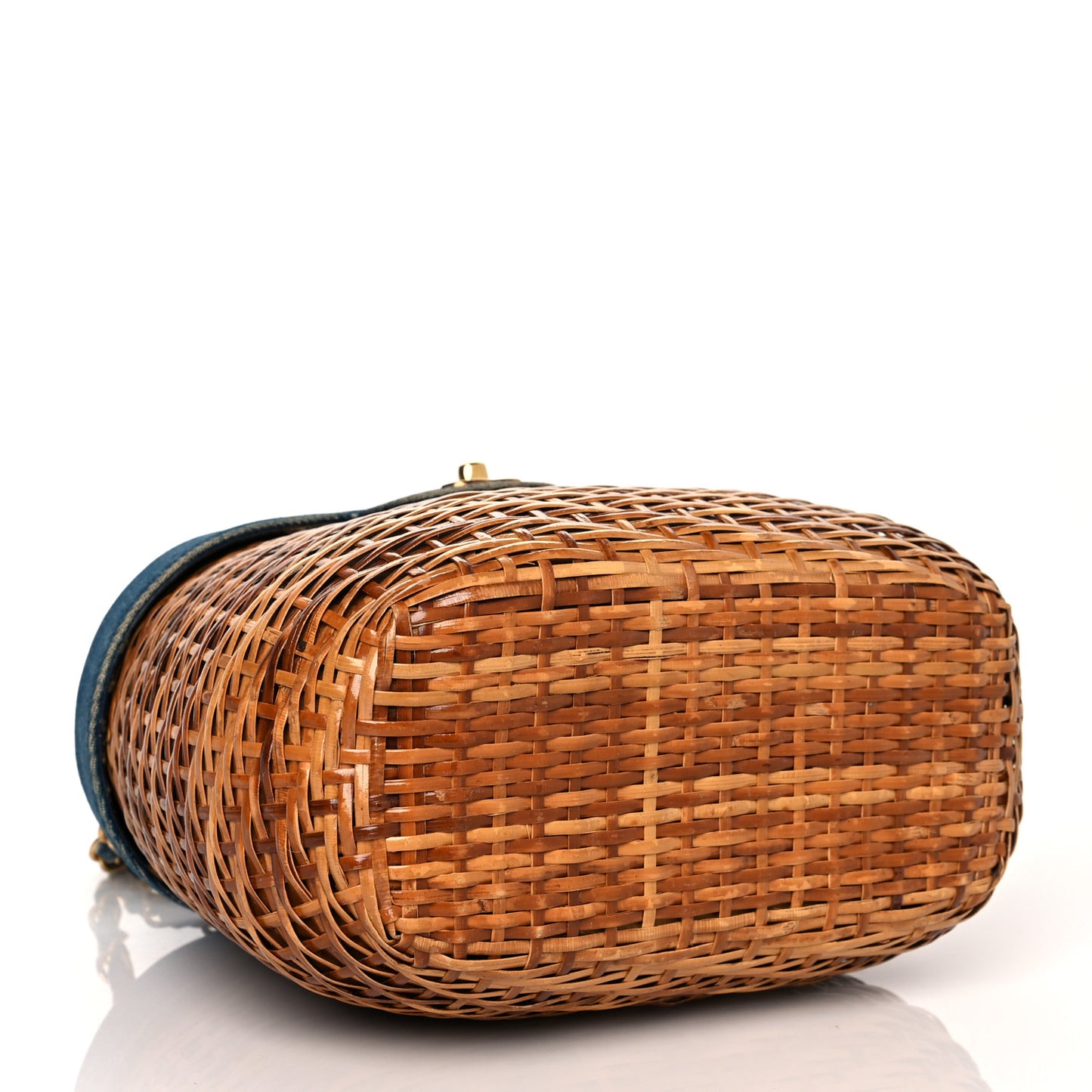 Denim Rattan Basket Shoulder Bag Blue
