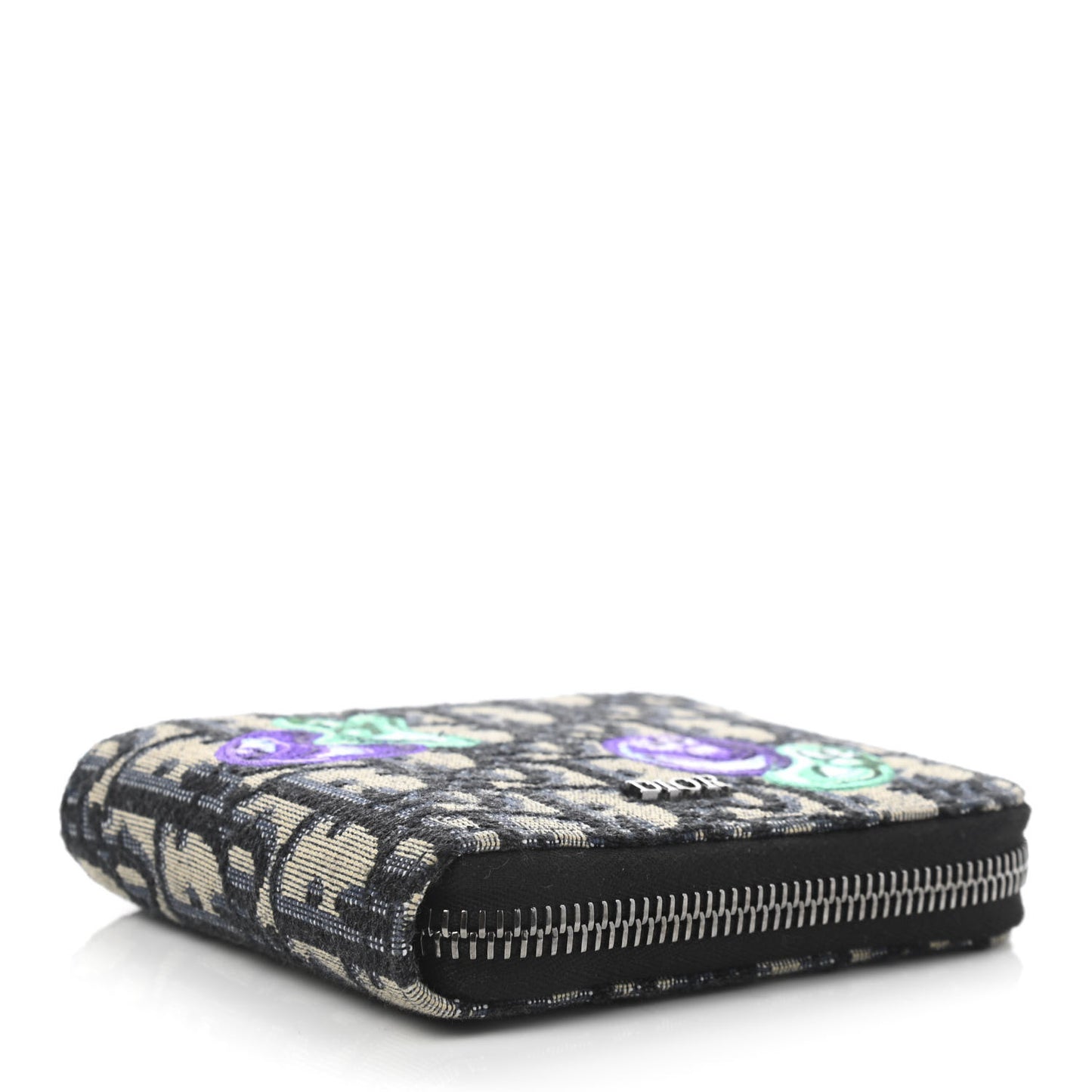 X KENNY SCHARF Oblique Canvas Embroidered Patches Compact Zipped Wallet Charcoal