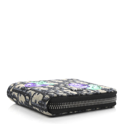 Christian Dior X KENNY SCHARF Oblique Canvas Embroidered Patches Compact Zipped Wallet Charcoal 4 of 6