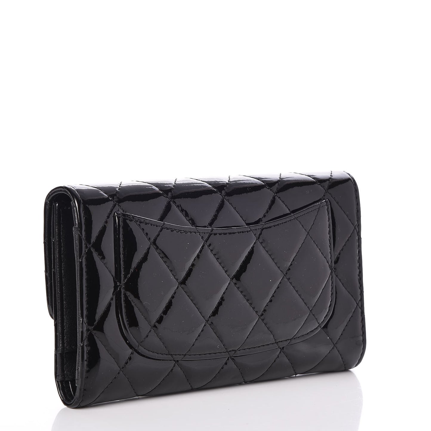 Patent Calfskin Quilted Large Flap Wallet Black