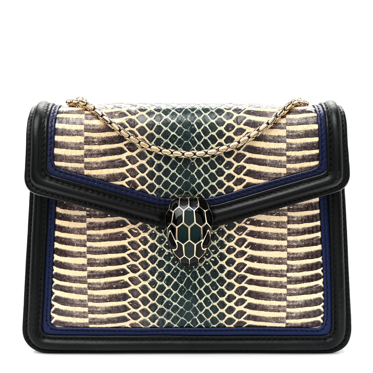 Bulgari Calfskin Snakeskin Serpenti Forever Crossbody Bag Blue Black Multicolor 1 of 9