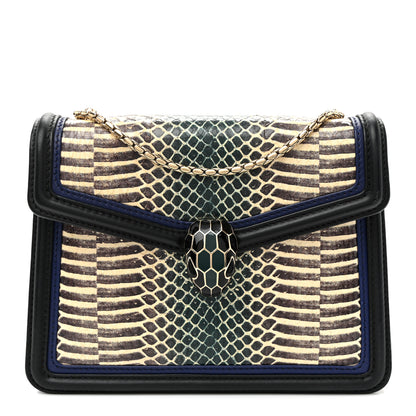 Bulgari Calfskin Snakeskin Serpenti Forever Crossbody Bag Blue Black Multicolor 1 of 9