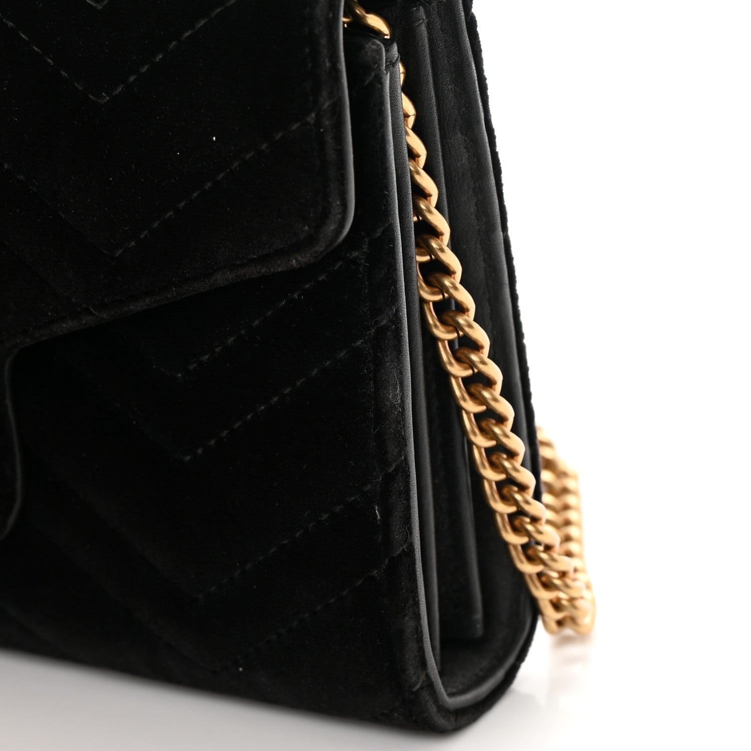 Gucci Velvet Matelasse GG Marmont Chain Wallet Black 17 of 18