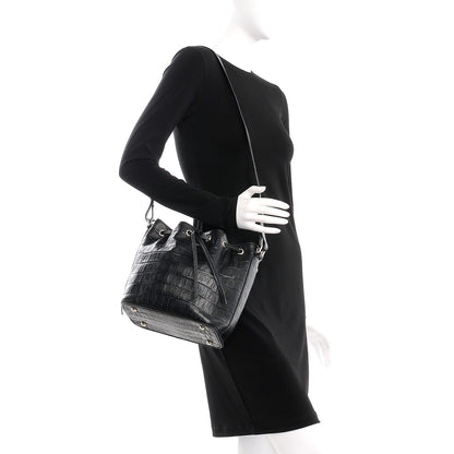Saint Laurent Calfskin Crocodile Embossed Medium Emmanuelle Bucket Bag Black 2 of 8