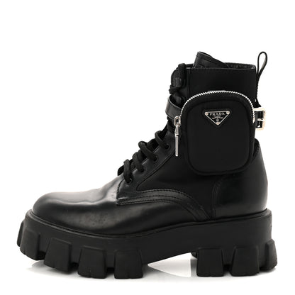 Prada Spazzolato Rois Re-Nylon Metal Triangle Logo Monolith Pouch Pocket 55mm Boots 39.5 Black 1 of 10