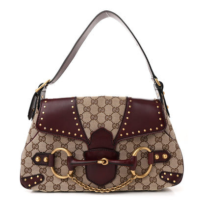 Gucci Monogram Horsebit Chain Studded Flap Burgundy 1 of 12