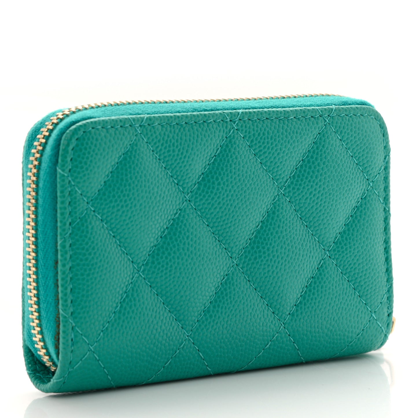 Caviar Quilted Zip Coin Purse Turquoise