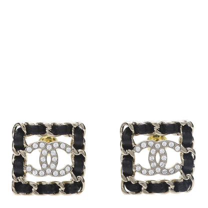 Chanel Crystal Lambskin Chain Sergeant Stud Earrings Black Gold 1 of 5