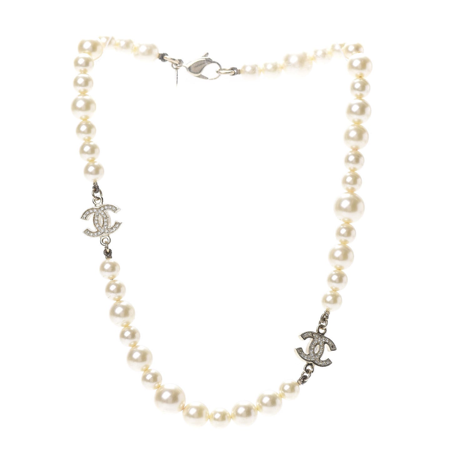 Crystal Pearl CC Short Necklace Gold