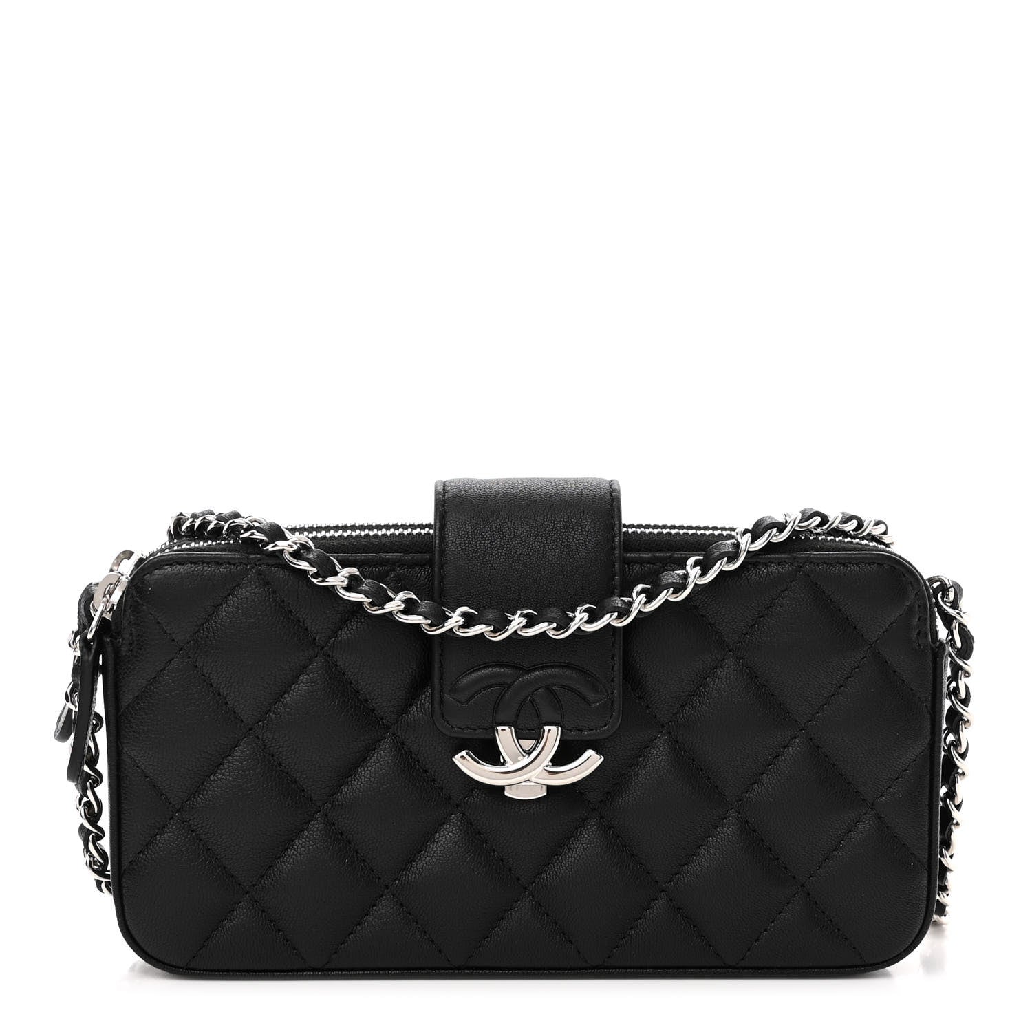 Chanel Lambskin Quilted CC Box Clutch With Chain Black 1 of 11