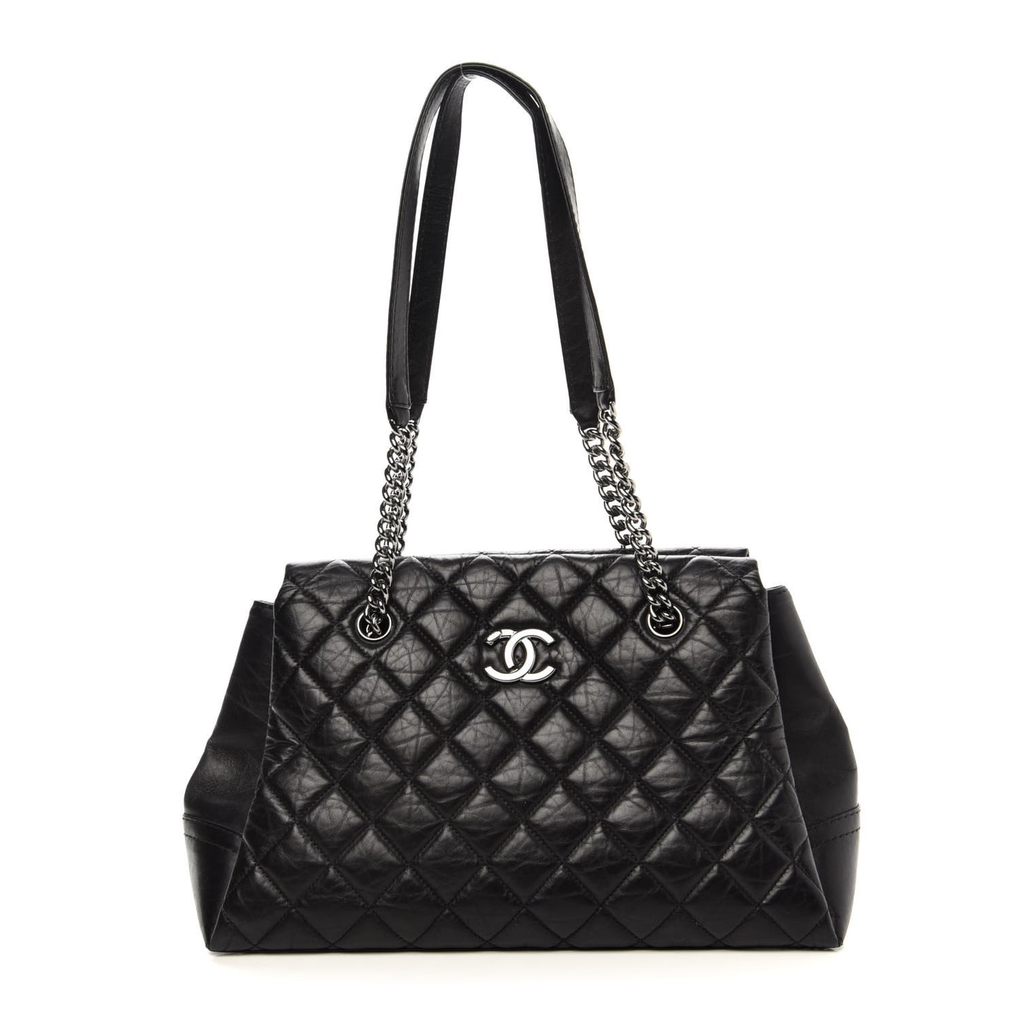 Aged Calfskin Quilted Lady Pearly Tote Black