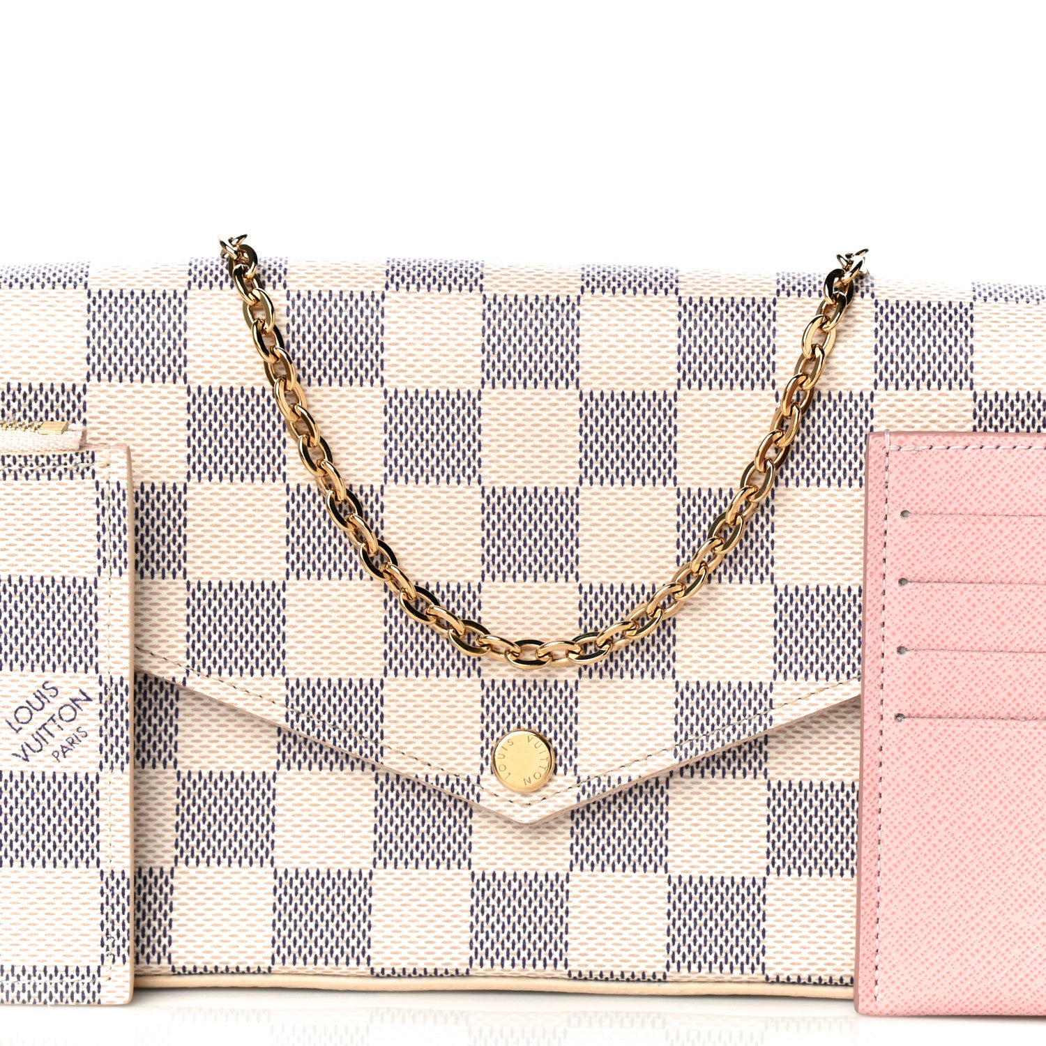 Louis Vuitton Damier Azur Pochette Felicie Chain Wallet Rose Ballerine 20 of 39