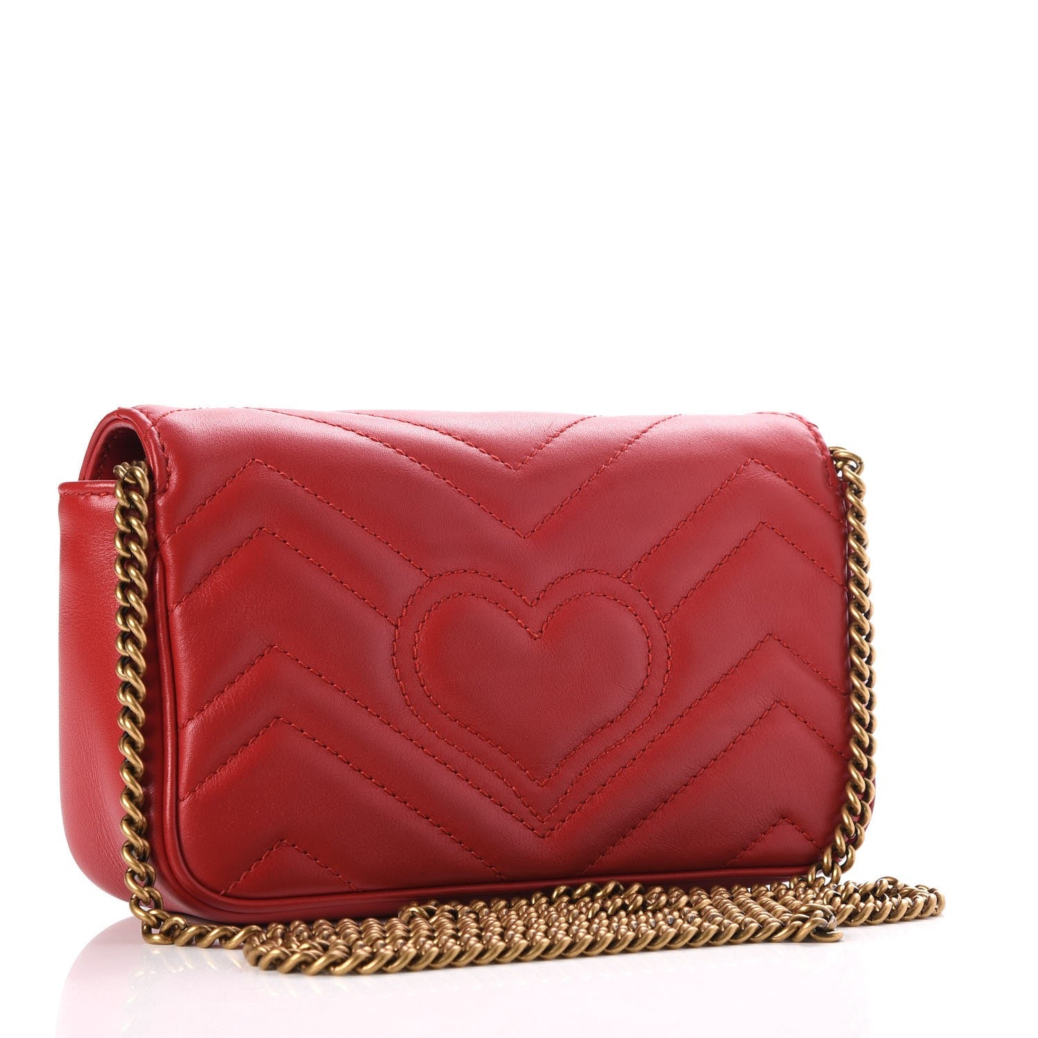 Gucci Calfskin Matelasse Super Mini GG Marmont Shoulder Bag Hibiscus Red 4 of 9