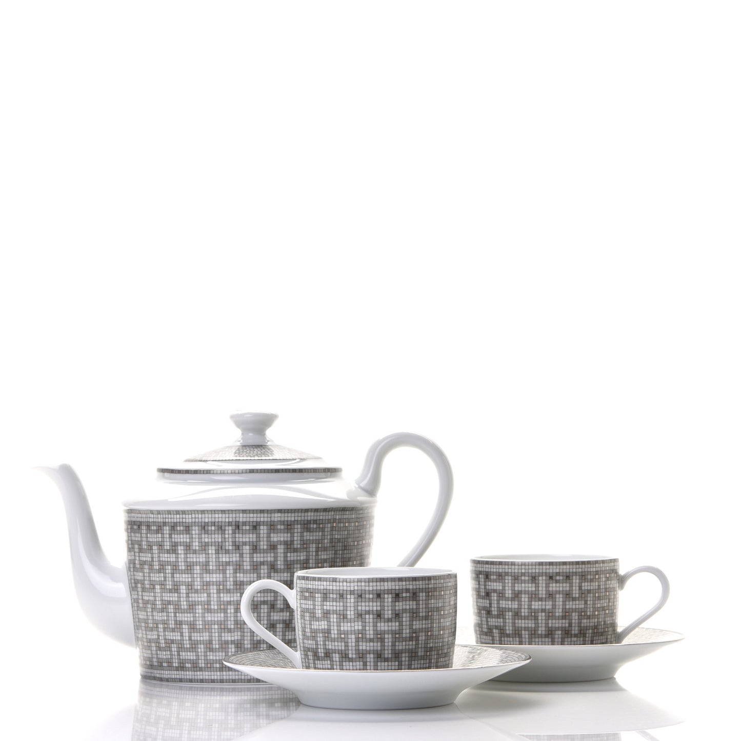 Porcelain 24 Mosaique Teapot Cup Set Platinum