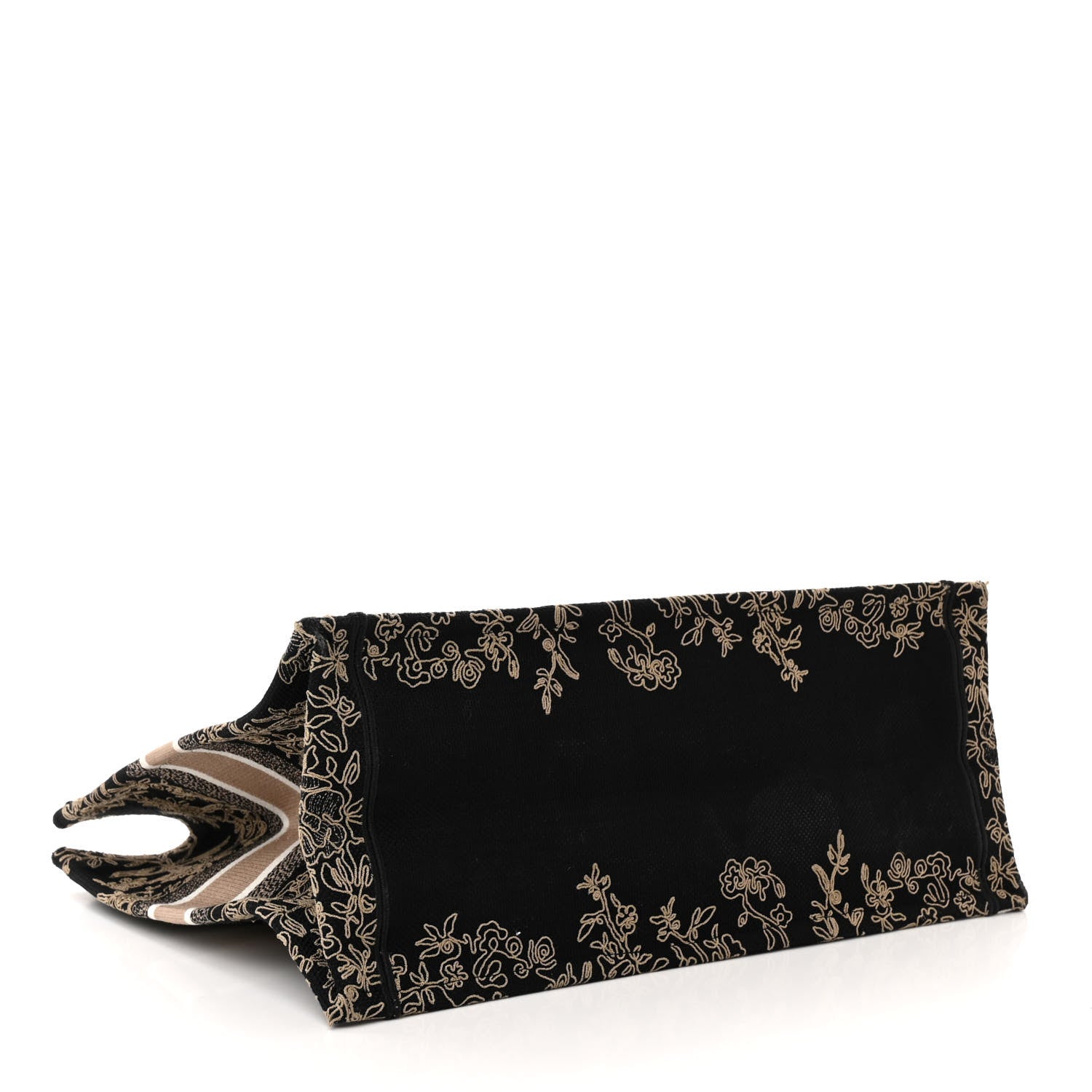 Christian Dior Canvas Embroidered Large Ornamental Cornely Book Tote Black Beige 4 of 10