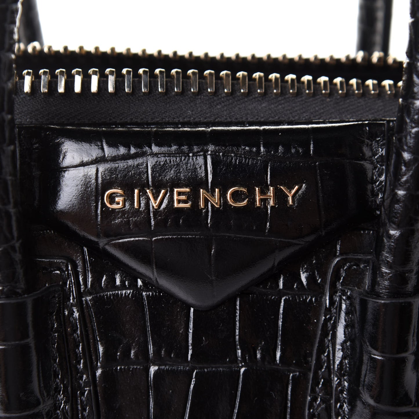 Calfskin Crocodile Embossed Mini Antigona Black