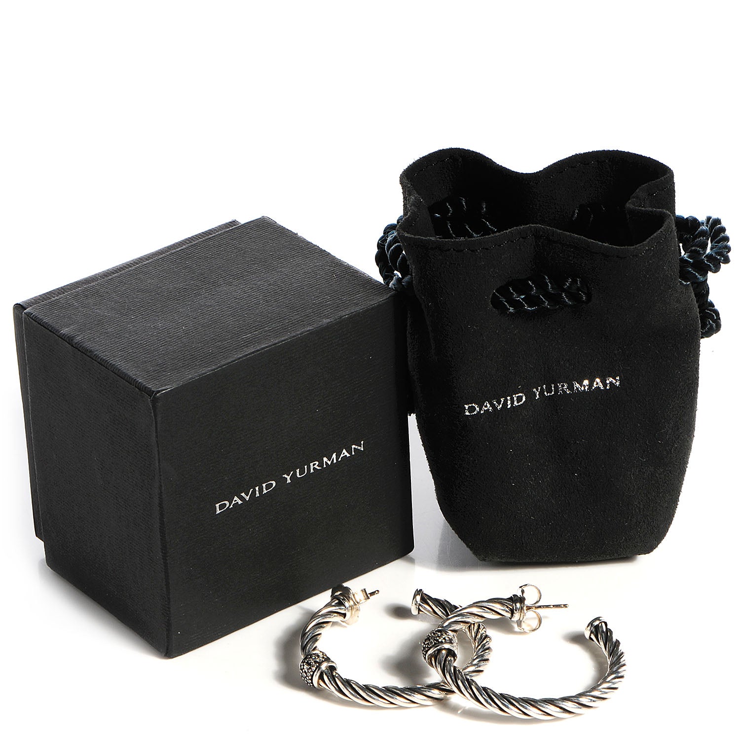 David Yurman Sterling Silver Darkened Silver Pave Diamond Cable Classics Hoop Earrings 5 of 5