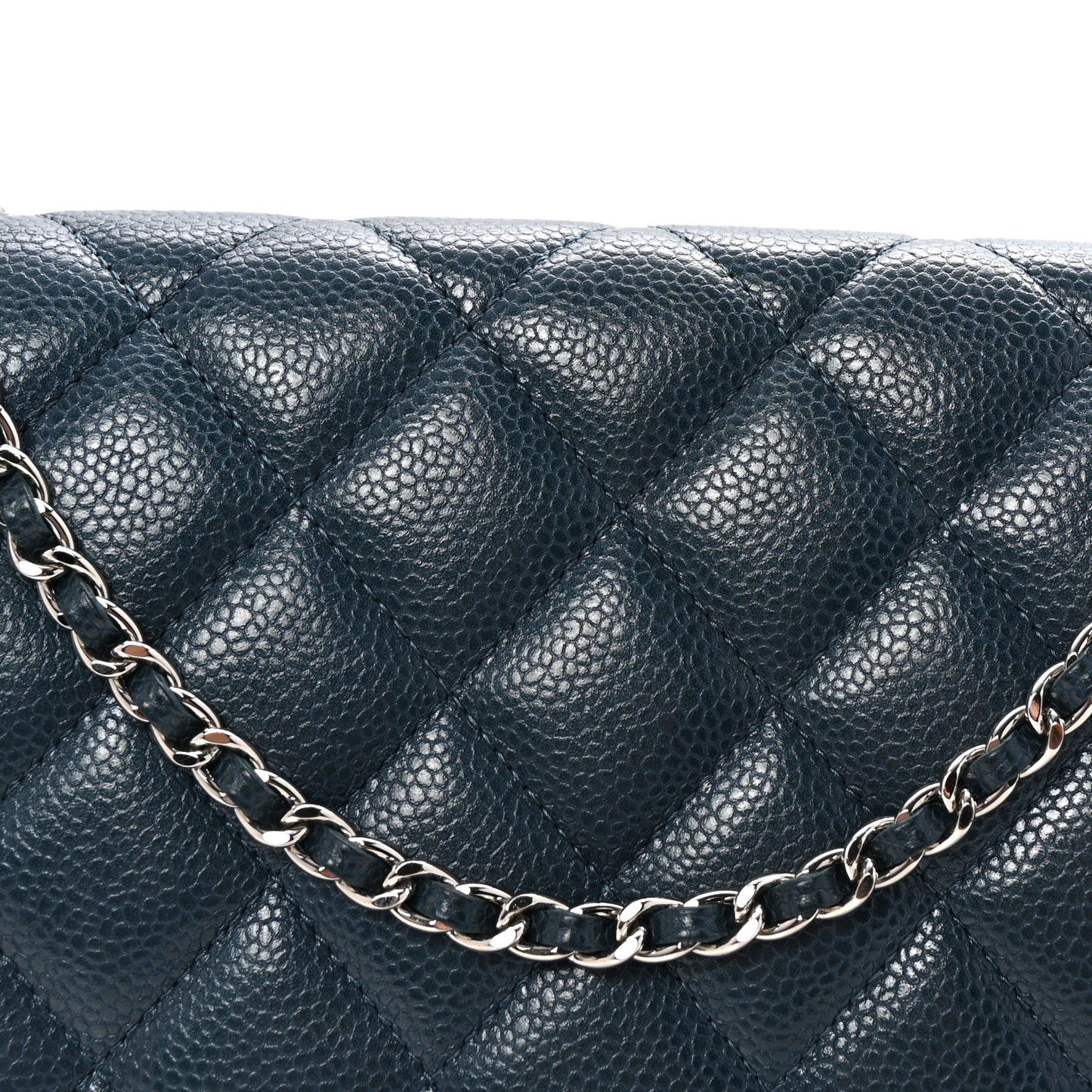 Caviar Quilted Clutch With Chain Flap  Blue