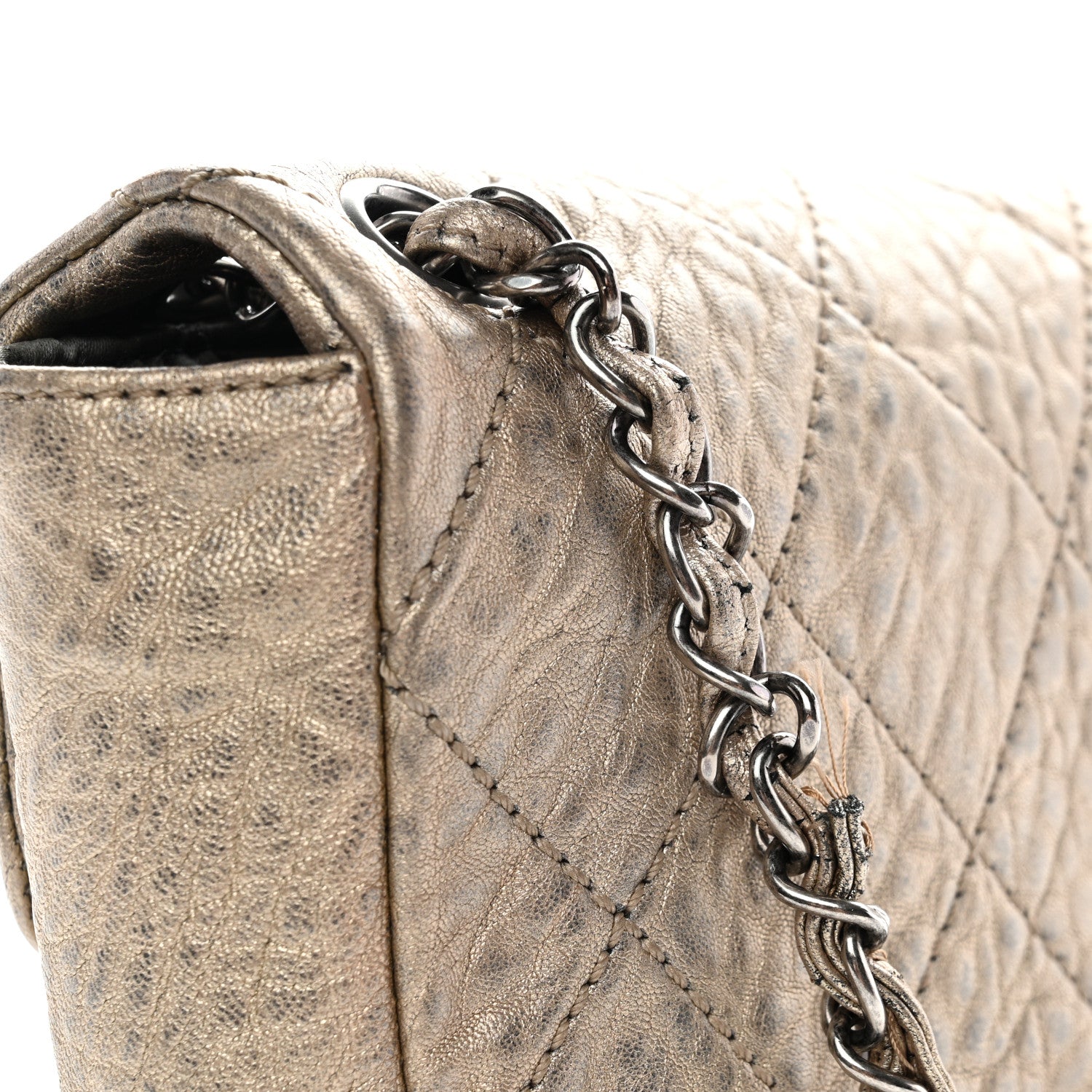 Chanel Distressed Metallic Lambskin Quilted Le Marais Ligne Flap Gold 13 of 13
