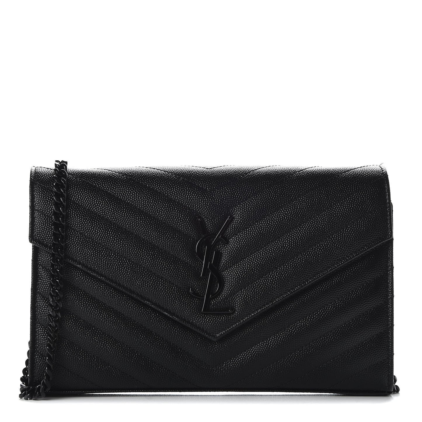 Grain De Poudre Matelasse Chevron Monogram Chain Wallet Black