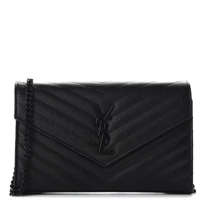 Saint Laurent Grain De Poudre Matelasse Chevron Monogram Chain Wallet Black 1 of 8