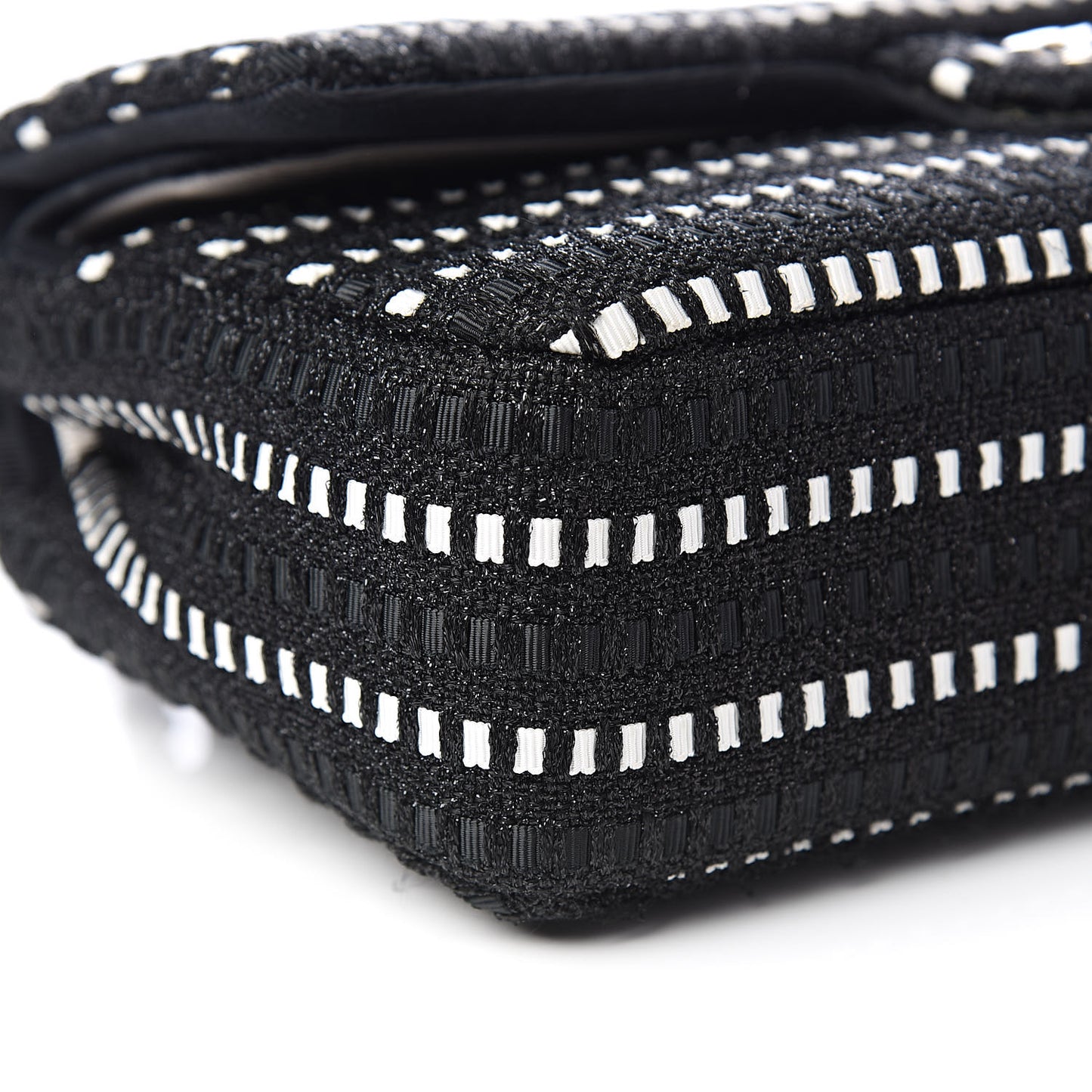 Tweed Ribbon Medium Double Flap Black White