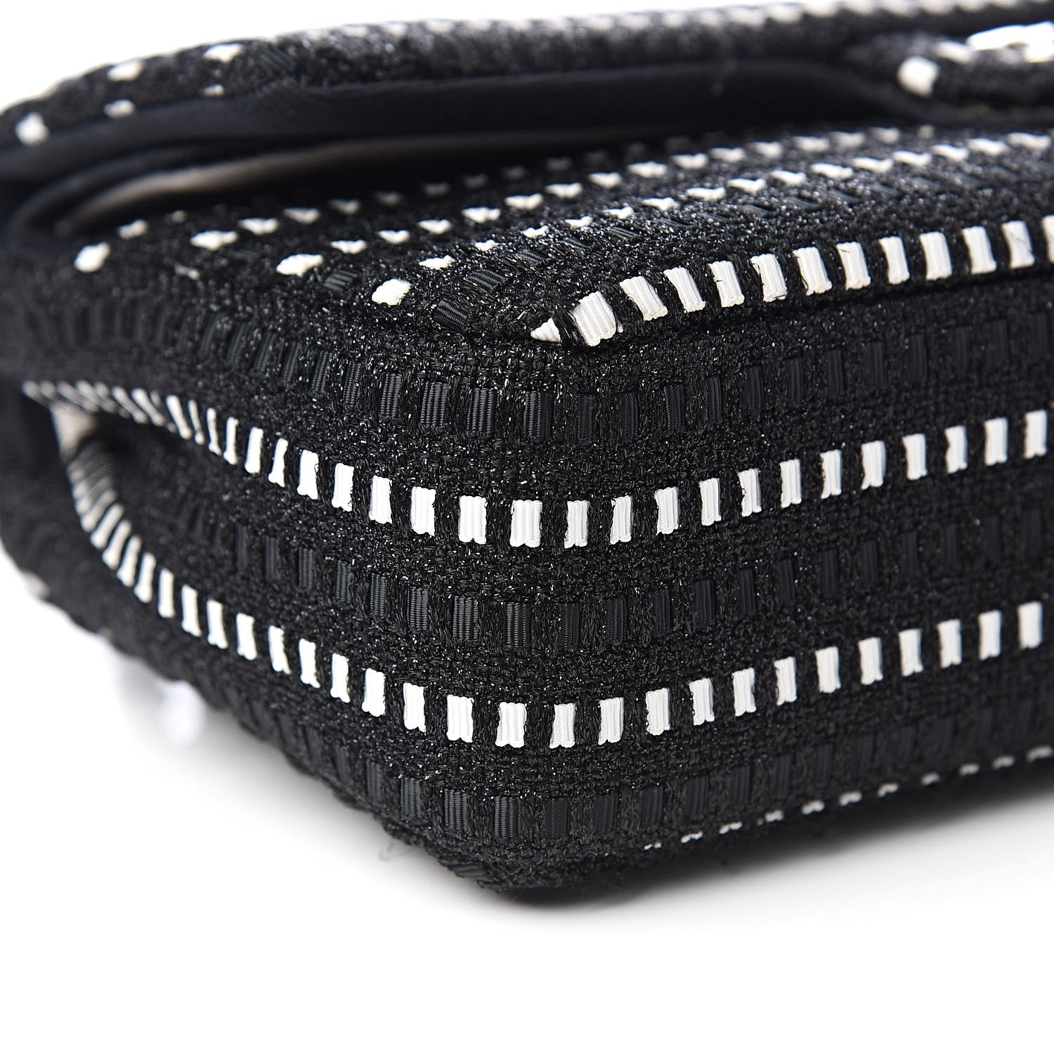 Chanel Tweed Ribbon Medium Double Flap Black White 8 of 10