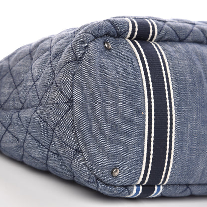 Chanel Denim Quilted Large Shopping Bag Navy White 8 of 9