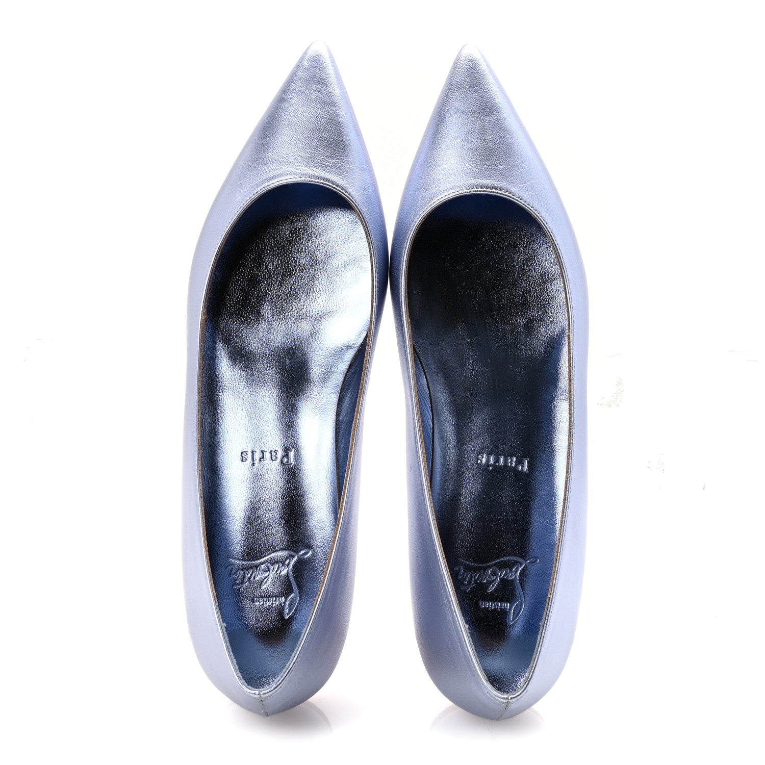 Christian Louboutin Metallic Nappa Anjalina Flats Flats 37.5 Blue 2 of 8