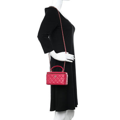 Chanel Lambskin Quilted Small Top Handle Vanity Case With Chain Dark Pink 2 of 14