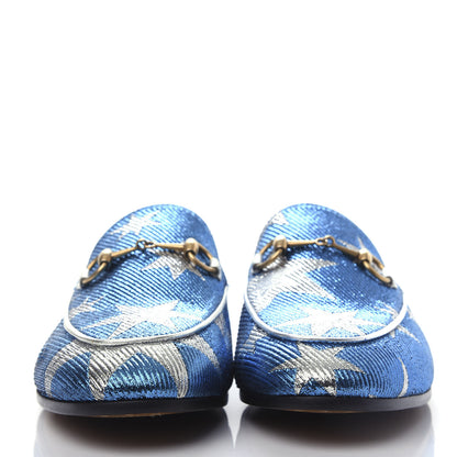Gucci Lurex Calfskin Starry Sky Womens Jordaan Loafers 38.5 Bluette Silver 2 of 11
