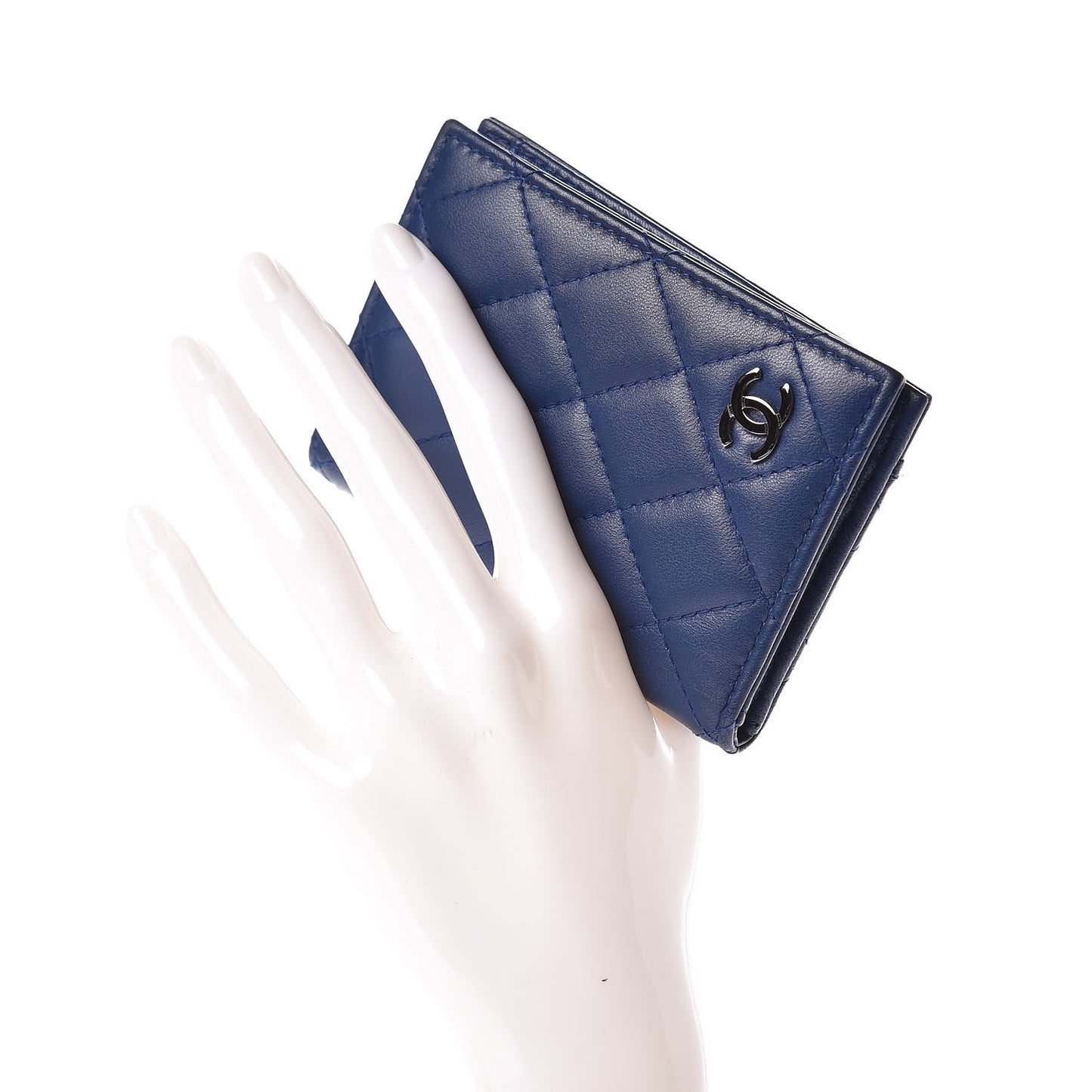 Lambskin Quilted Card Holder Wallet Blue