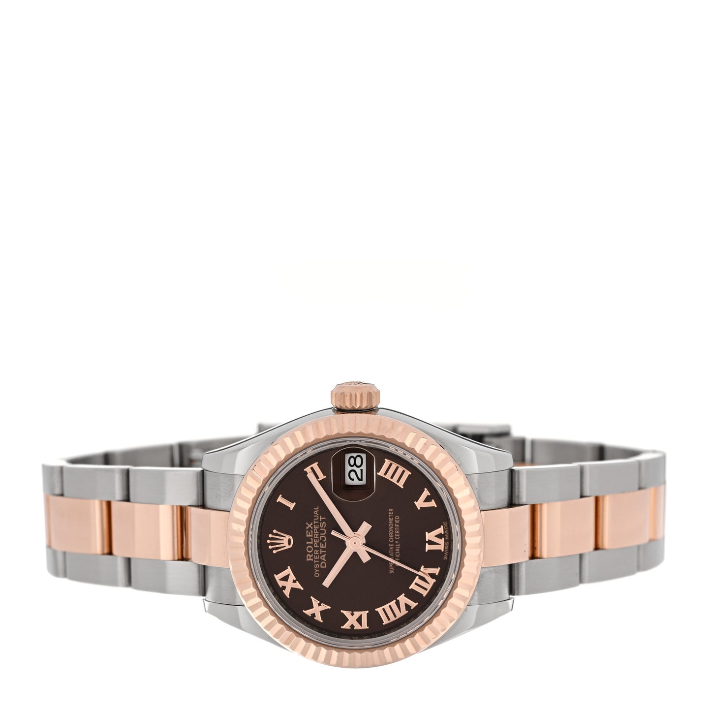 Stainless Steel 18K Everose Gold 28mm Oyster Perpetual Datejust Watch Chocolate Roman 279171