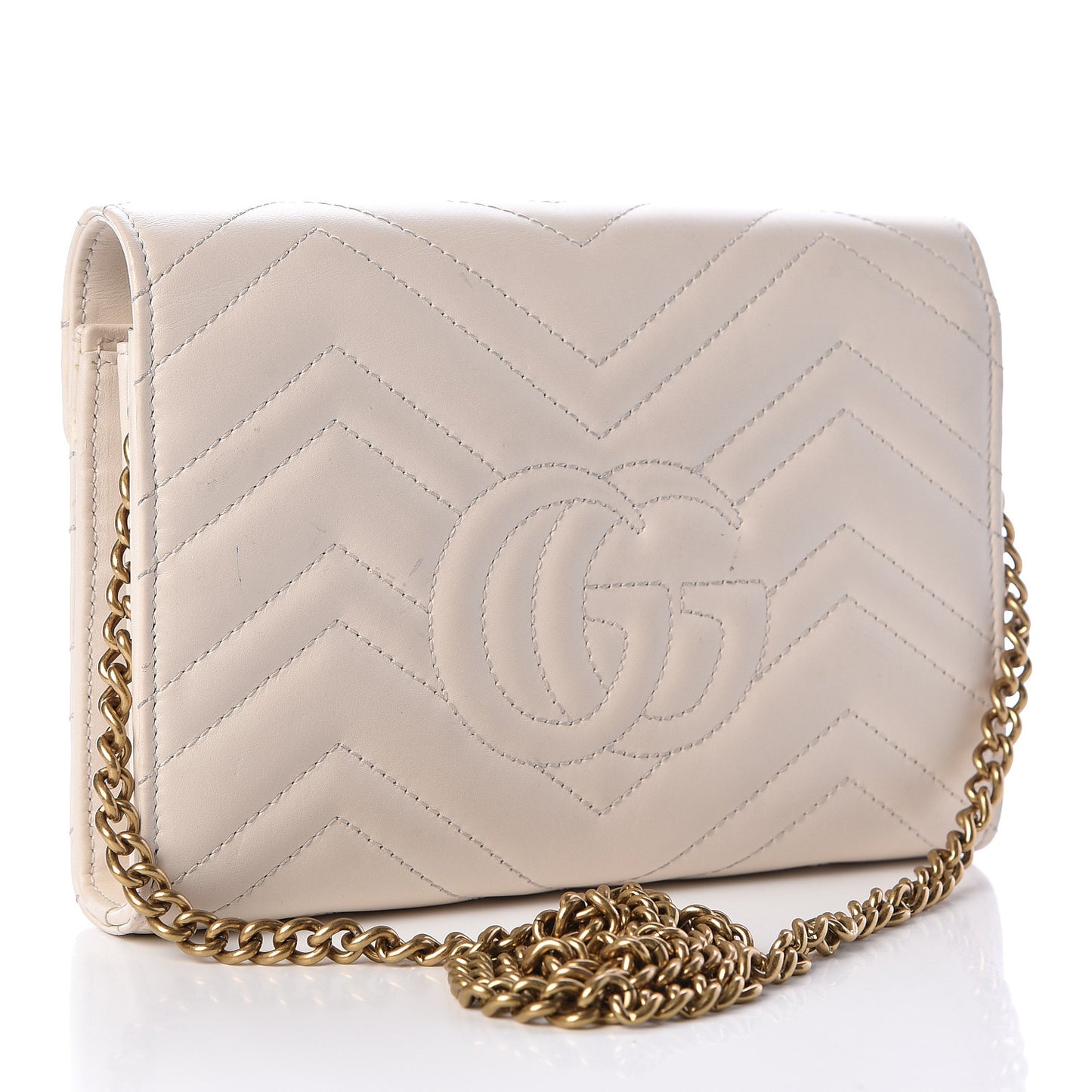 Calfskin Matelasse GG Marmont Chain Wallet Mystic White